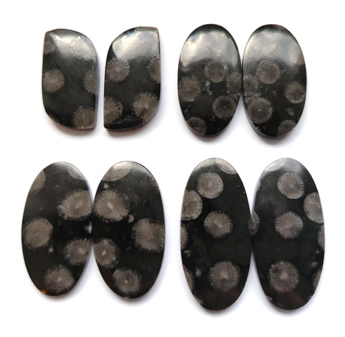 Black fossil coral cabochon - black,