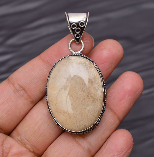 Fossil coral gemstone - gemstone, 925
