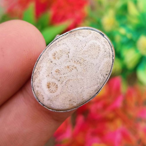 Fossil coral ring - coral, size