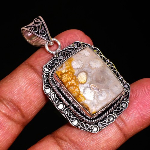 Fossil coral vintage pendant - fossil,